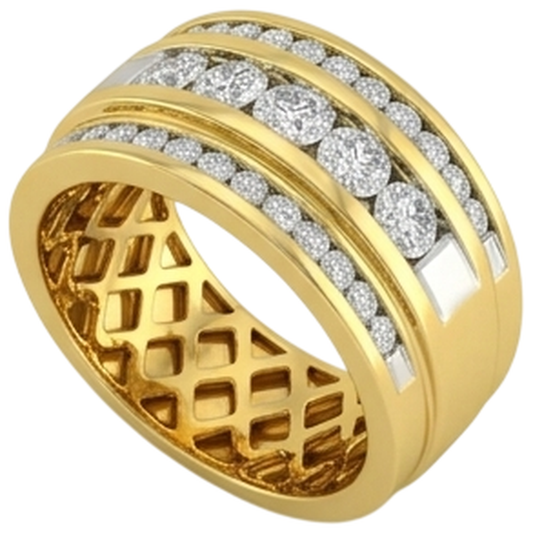 14K Gelbgold 2 Kt Herren Aus der Erde Abgebauter Natürlicher Diamantring Schmuck Neu