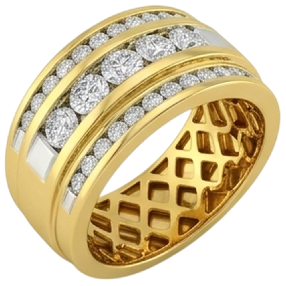 14K Gelbgold 2 Kt Herren Aus der Erde Abgebauter Natürlicher Diamantring Schmuck Neu