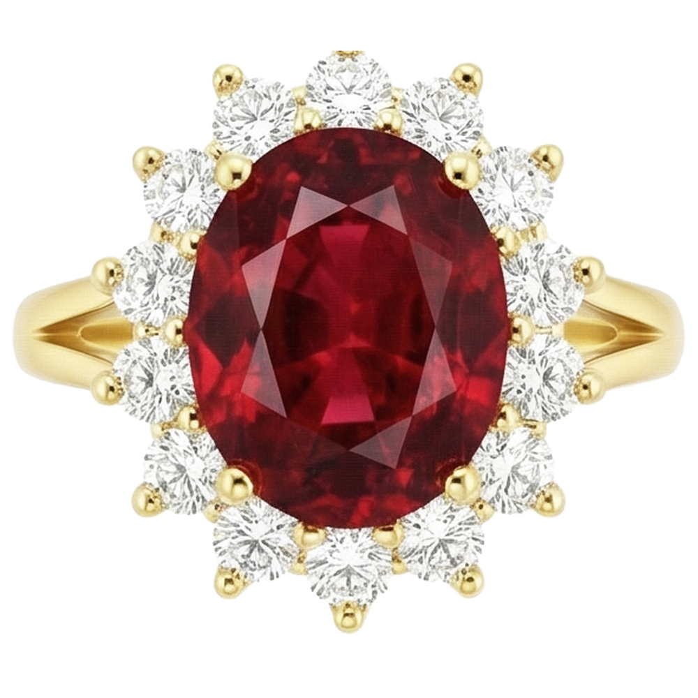echter oval rubin 4.70Karat ring Vorderansicht