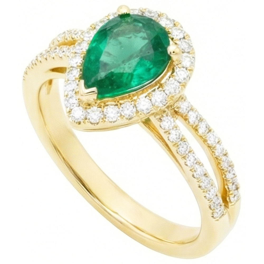14K Gelbgold 5 Karat Birnenschliff Grün Smaragd Edelstein Aus der Erde Abgebauter Natürlicher Diamant Ehering