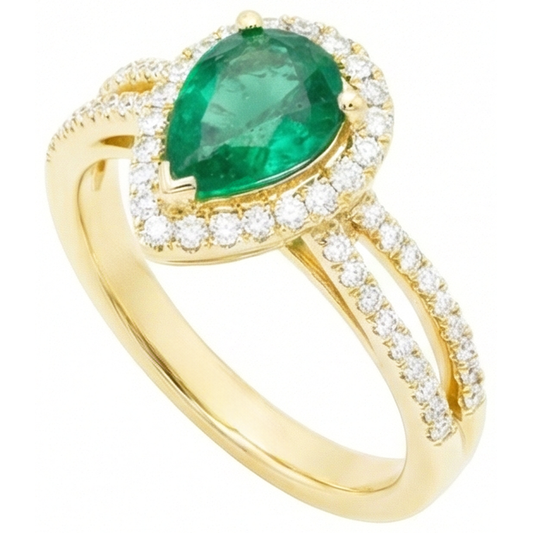 14K Gelbgold 5 Karat Birnenschliff Grün Smaragd Edelstein Aus der Erde Abgebauter Natürlicher Diamant Ehering