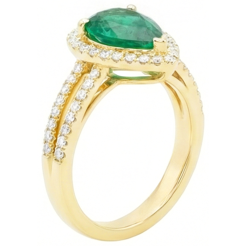 14K Gelbgold 5 Karat Birnenschliff Grün Smaragd Edelstein Aus der Erde Abgebauter Natürlicher Diamant Ehering