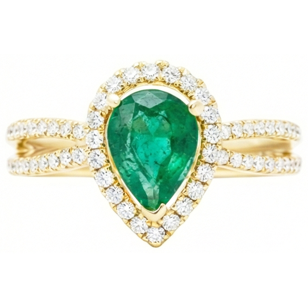 14K Gelbgold 5 Karat Birnenschliff Grün Smaragd Edelstein Aus der Erde Abgebauter Natürlicher Diamant Ehering