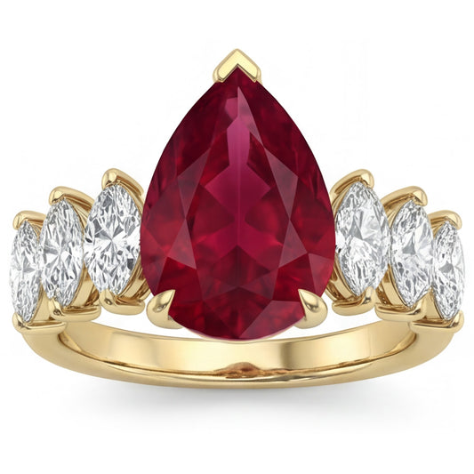 14K Gelbgold VVS Reinheit Taubenblut-Rubin Dreisteinring 4 Karat