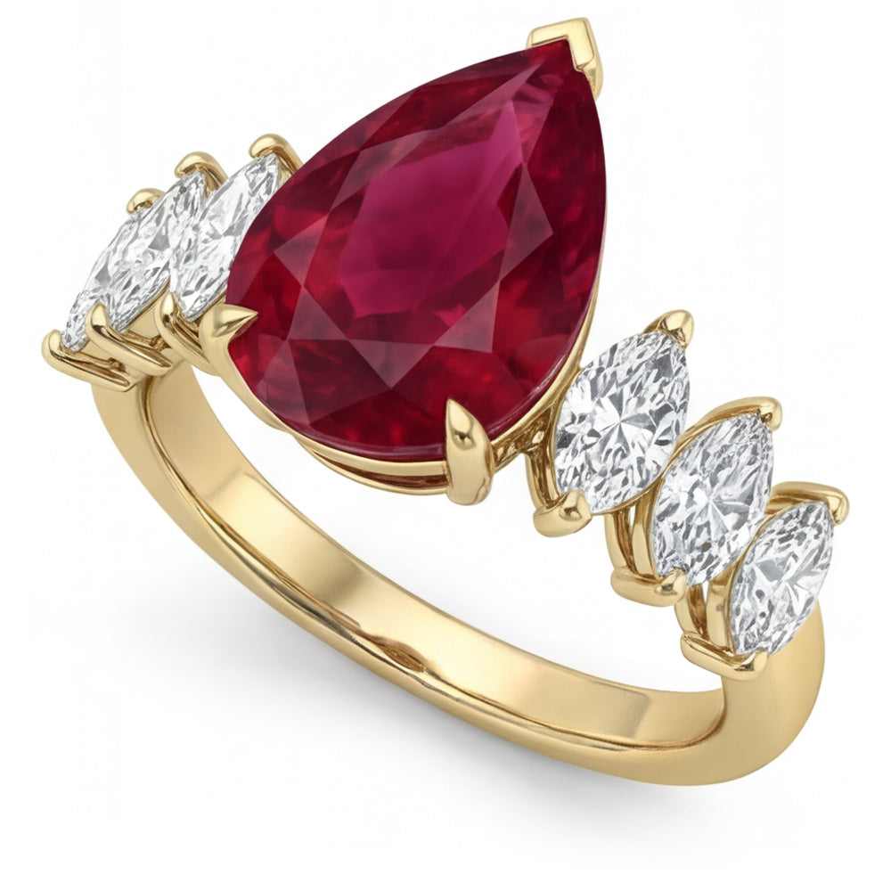14K Gelbgold VVS Reinheit Taubenblut-Rubin Dreisteinring 4 Karat
