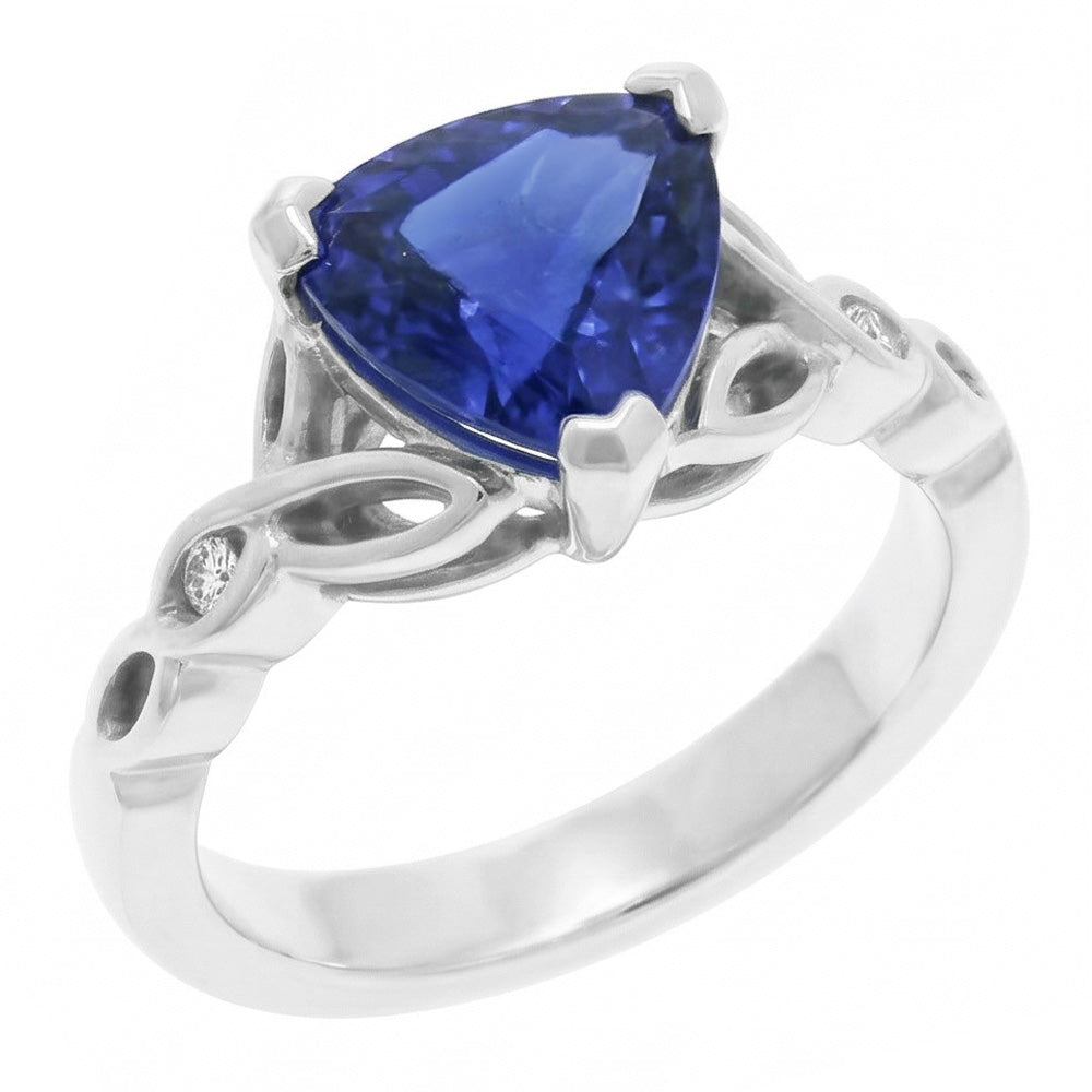 14K Gold Drei-Steine-Ring Trillion Blauer Saphir 1,75 Karat Natürlicher Diamant ( nicht im Labor gezüchtet )en