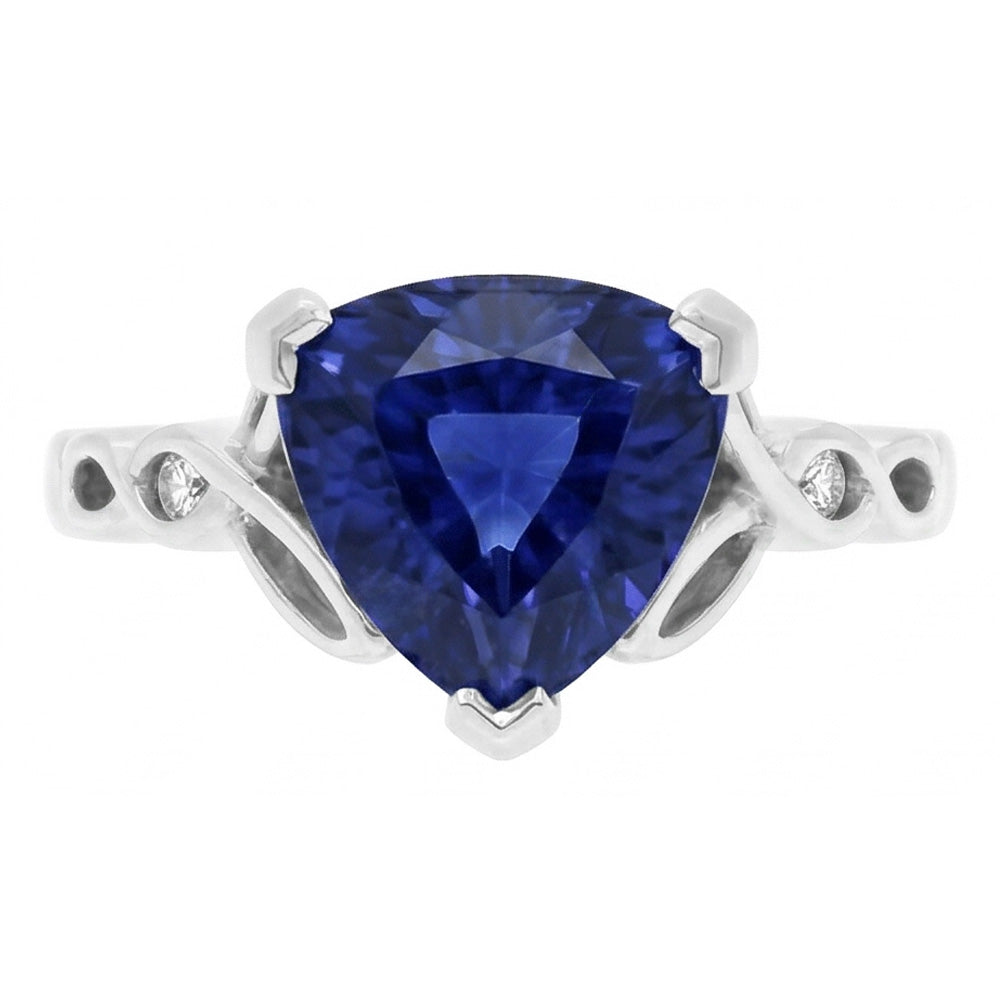 14K Gold Drei-Steine-Ring Trillion Blauer Saphir 1,75 Karat Natürlicher Diamant ( nicht im Labor gezüchtet )en