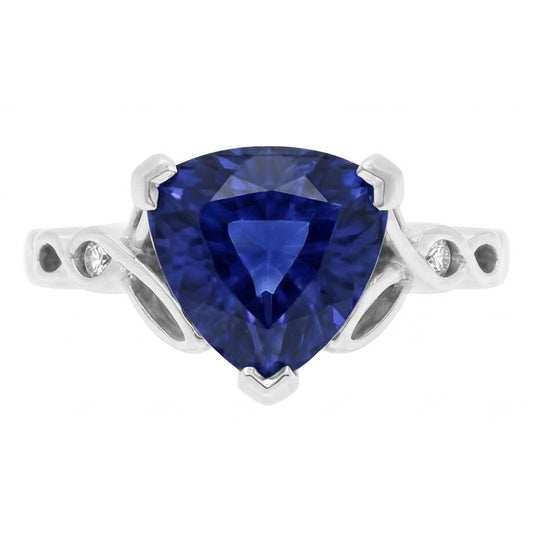 14K Gold Drei-Steine-Ring Trillion Blauer Saphir 1,75 Karat Natürlicher Diamant ( nicht im Labor gezüchtet )en