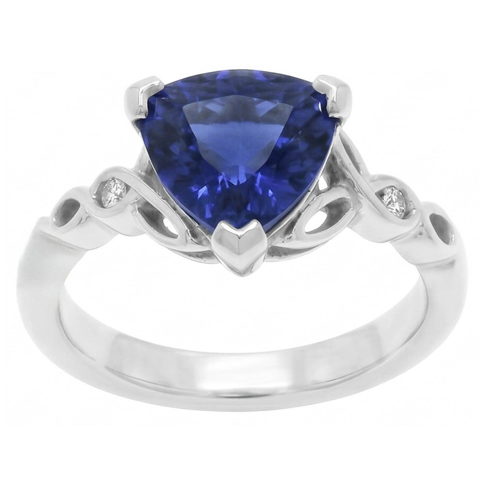 14K Gold Drei-Steine-Ring Trillion Blauer Saphir 1,75 Karat Natürlicher Diamant ( nicht im Labor gezüchtet )en