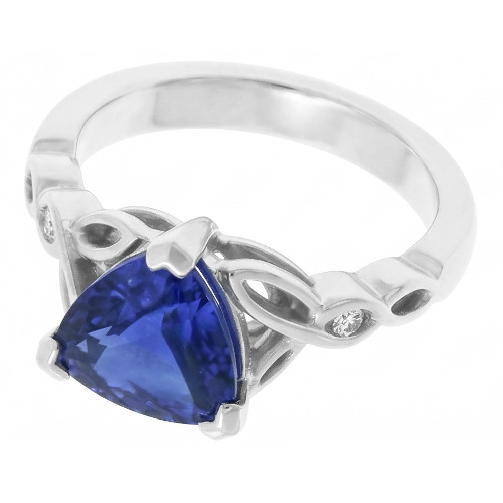 14K Gold Drei-Steine-Ring Trillion Blauer Saphir 1,75 Karat Natürlicher Diamant ( nicht im Labor gezüchtet )en