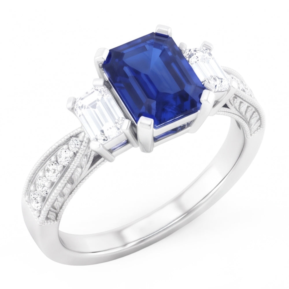14K Gold Edelstein Smaragd Saphir Ring 3 Karat 3 Stein Stil Akzente