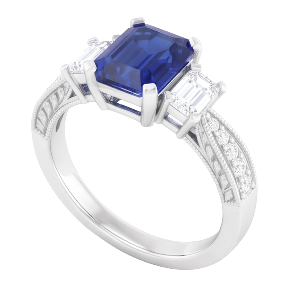 14K Gold Edelstein Smaragd Saphir Ring 3 Karat 3 Stein Stil Akzente