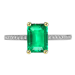 Kolumbianischer Smaragd Farbstein-Ring – Pavé 2 Karat 14 Karat