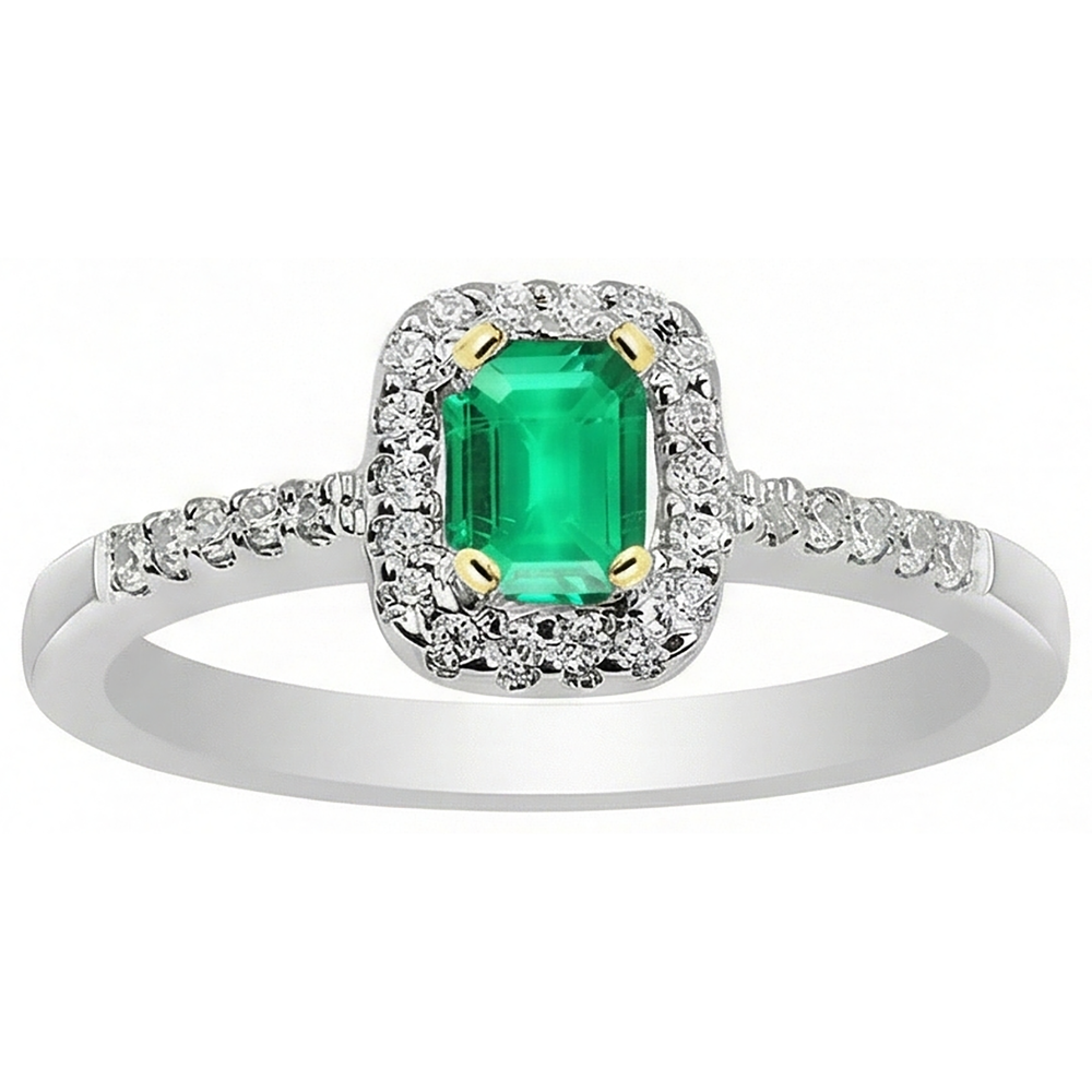 Farbstein-Ring Zweifarbiges 14K Gold mit Edler Smaragd – Schrägansicht