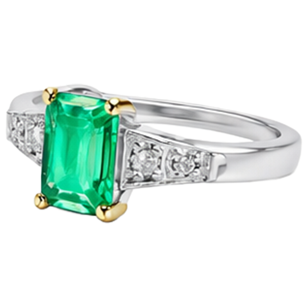 Edler Smaragd Farbstein-Ring 2-Karat 14 Karat Zweifarbig Gold – Profilansicht