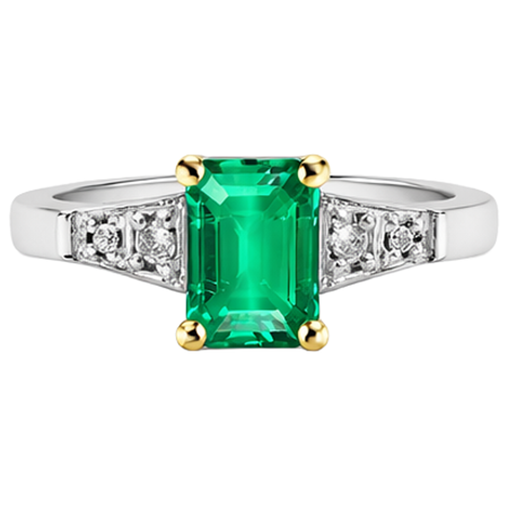 Smaragd-Schliff Edler Smaragd Ring in 14 Karat Zweifarbig Gold – Draufsicht