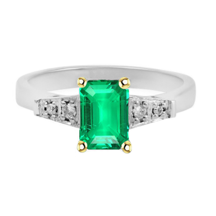 Farbstein-Ring 14 Karat Zweifarbig Gold mit Edler Smaragd – Hauptansicht