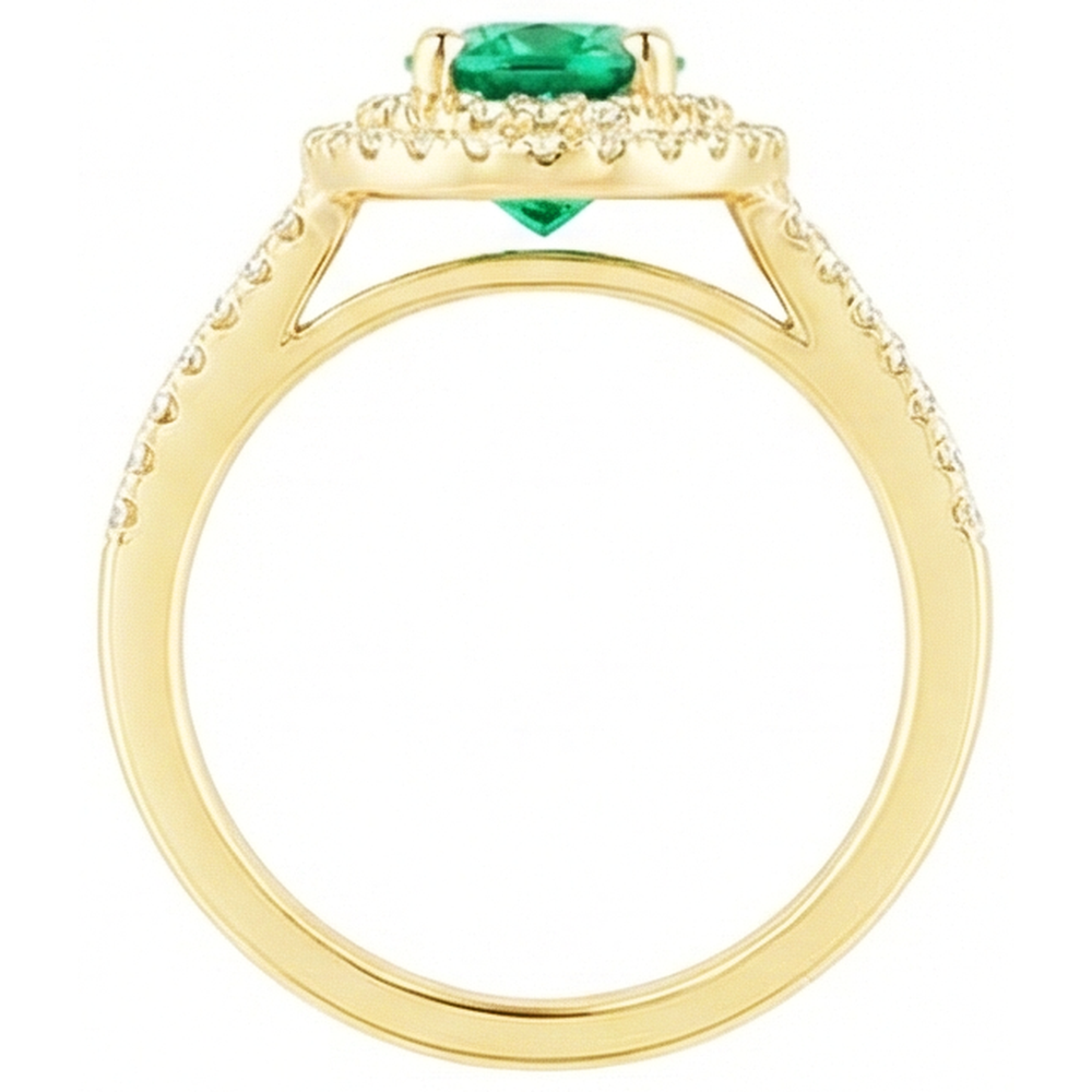 14K Gold Oval geformter grüner Smaragd mit rundem Aus der Erde Abgebauter Natürlicher Diamantring 6 Karat