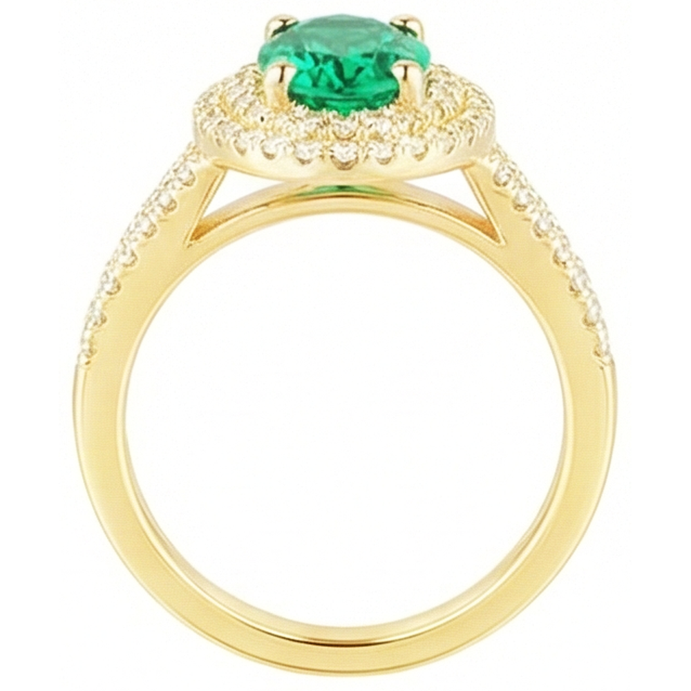 14K Gold Oval geformter grüner Smaragd mit rundem Aus der Erde Abgebauter Natürlicher Diamantring 6 Karat