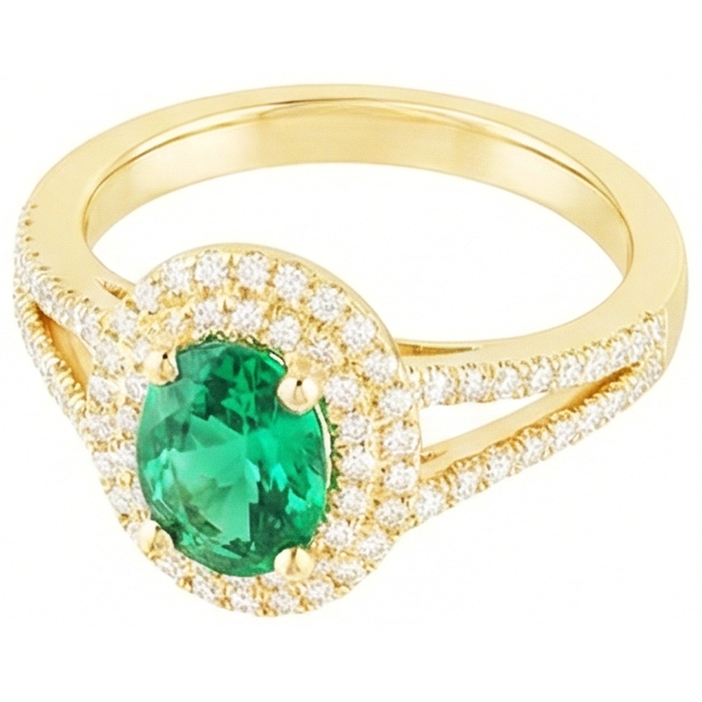 14K Gold Oval geformter grüner Smaragd mit rundem Aus der Erde Abgebauter Natürlicher Diamantring 6 Karat