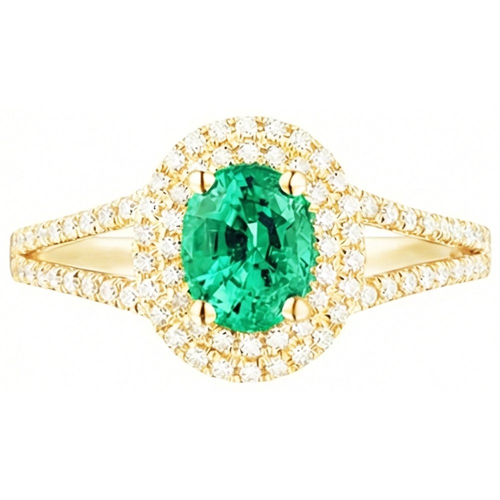 14K Gold Oval geformter grüner Smaragd mit rundem Aus der Erde Abgebauter Natürlicher Diamantring 6 Karat