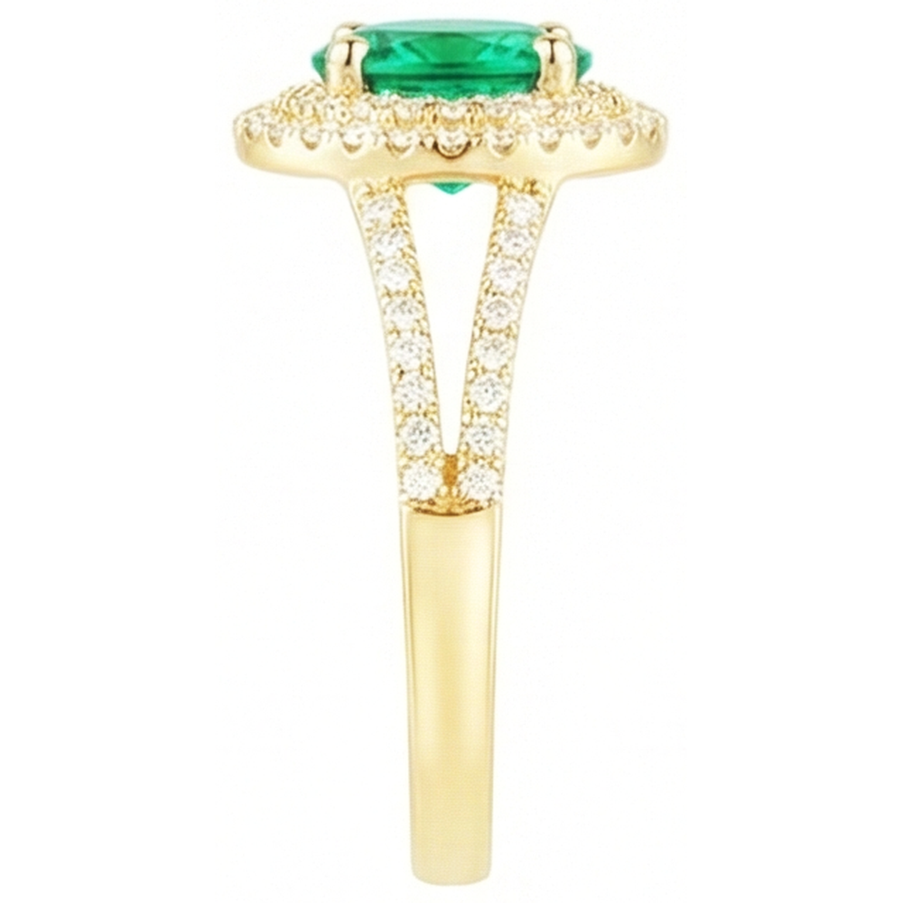 14K Gold Oval geformter grüner Smaragd mit rundem Aus der Erde Abgebauter Natürlicher Diamantring 6 Karat