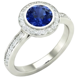 14K Lünette Ceylon Saphir Aus der Erde Abgebauter Natürlicher Diamant Verlobungsring 3.42 Karat