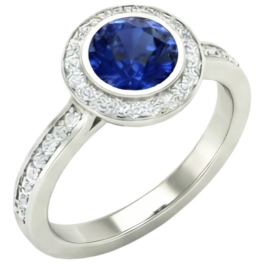 14K Lünette Ceylon Saphir Aus der Erde Abgebauter Natürlicher Diamant Verlobungsring 3.42 Karat