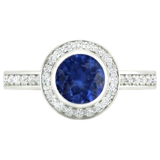 14K Lünette Ceylon Saphir Aus der Erde Abgebauter Natürlicher Diamant Verlobungsring 3.42 Karat