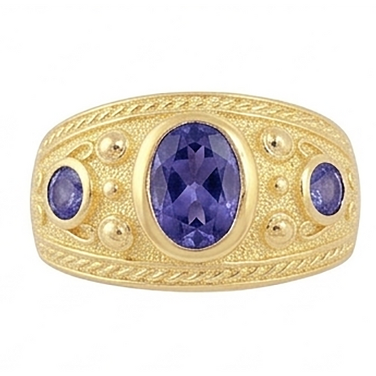 14K Oval Sri Lanka Lila Saphir 3,01 Karat Ring Gelbgoldband