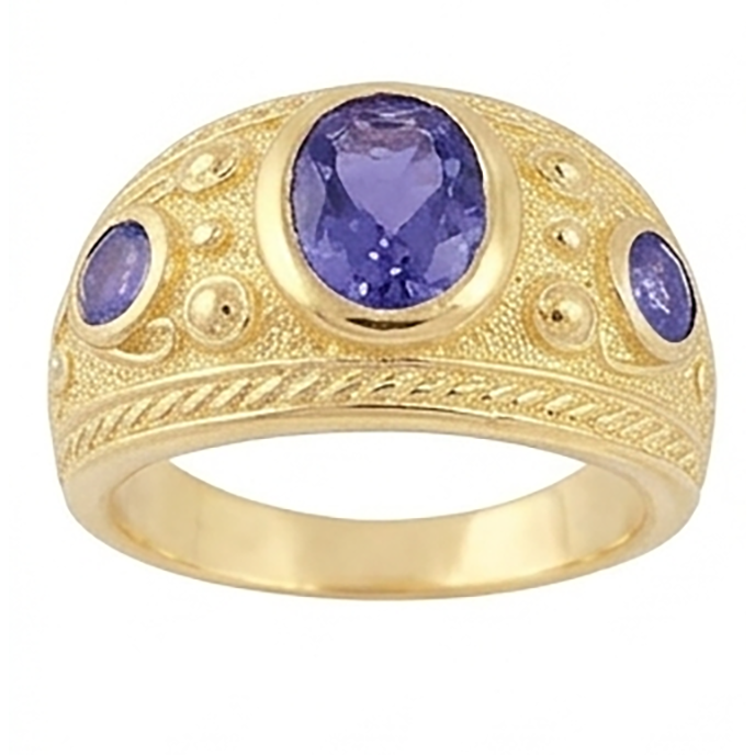 14K Oval Sri Lanka Lila Saphir 3,01 Karat Ring Gelbgoldband