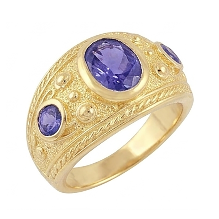 14K Oval Sri Lanka Lila Saphir 3,01 Karat Ring Gelbgoldband