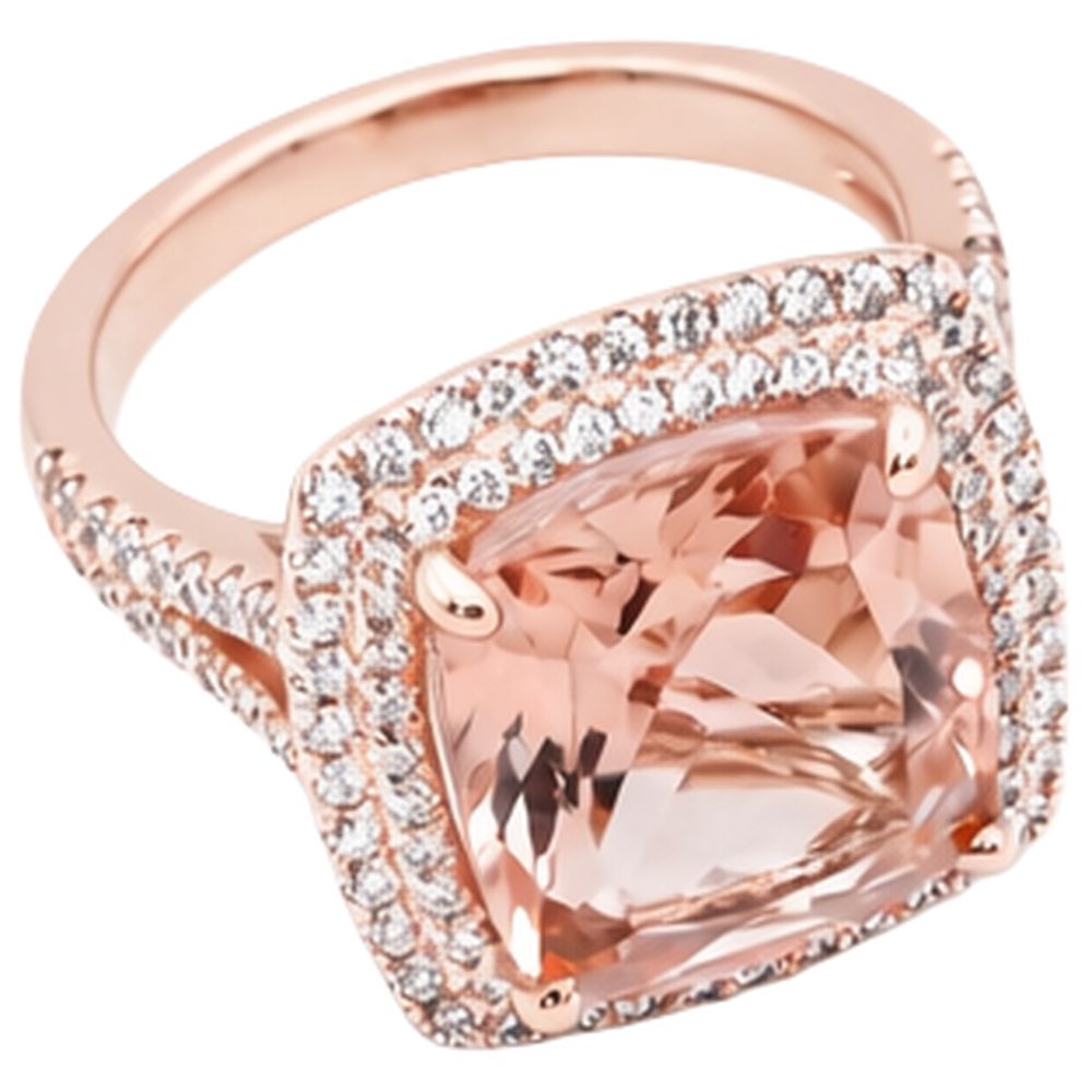 14K Rose Gold Morganit und Aus der Erde Abgebauter Natürlicher Diamant 10,25 ct Ring Neu