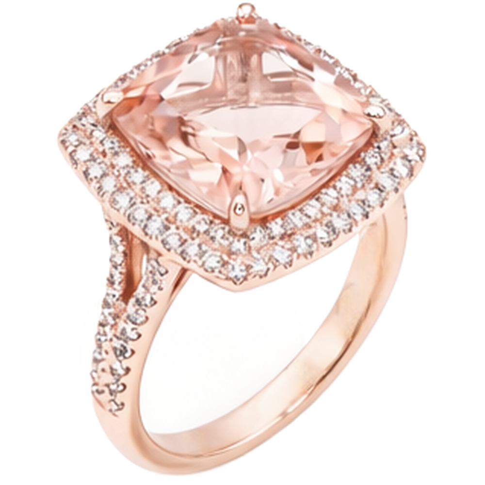 14K Rose Gold Morganit und Aus der Erde Abgebauter Natürlicher Diamant 10,25 ct Ring Neu