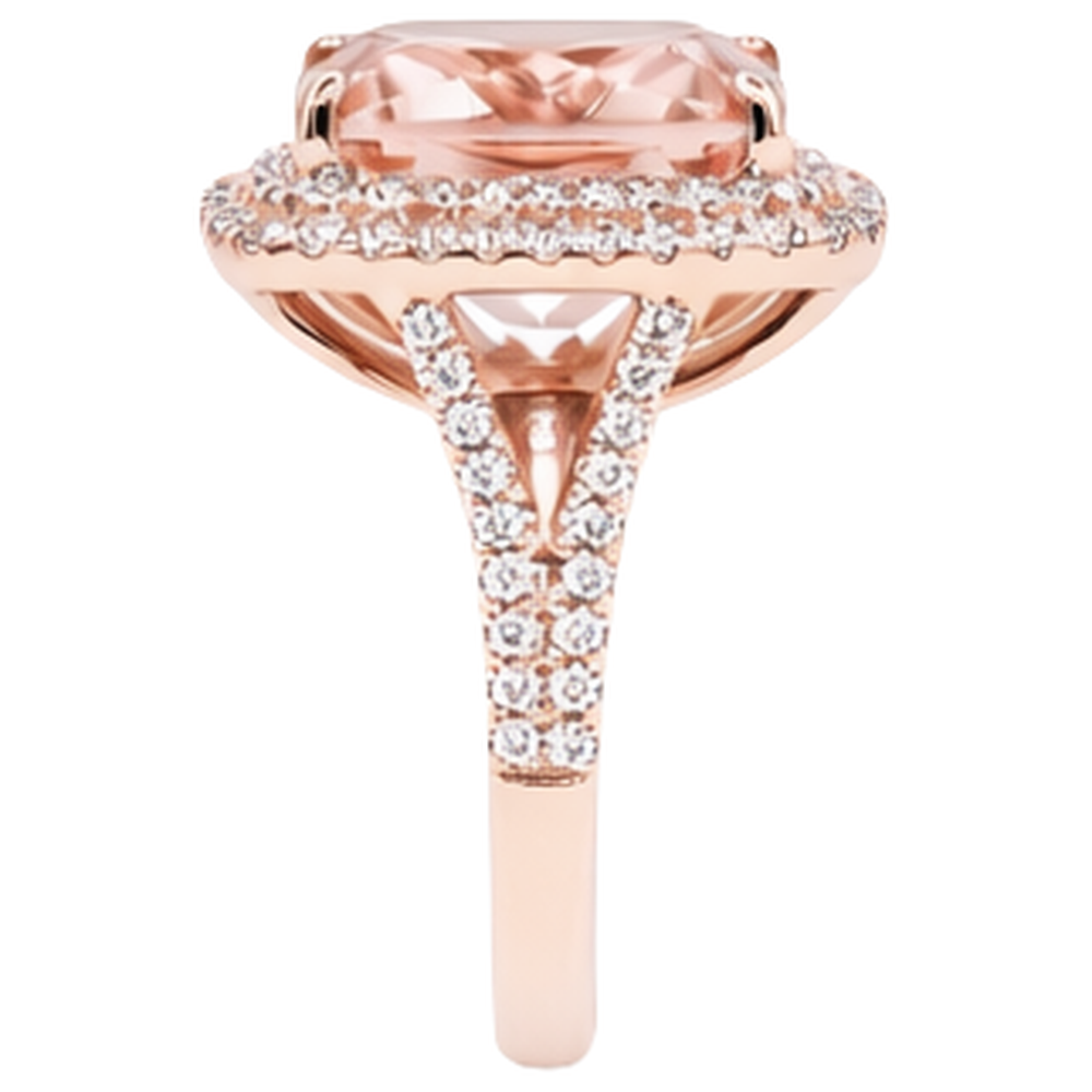 14K Rose Gold Morganit und Aus der Erde Abgebauter Natürlicher Diamant 10,25 ct Ring Neu