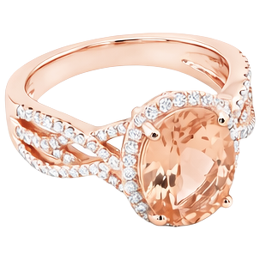 14K Roségold 11,50 ct. Morganit mit Aus der Erde Abgebauter Natürlicher Diamanten Jubiläumsring
