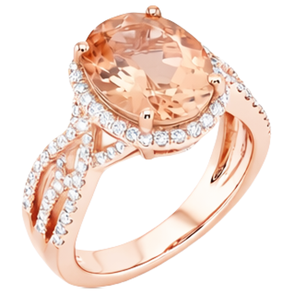 14K Roségold 11,50 ct. Morganit mit Aus der Erde Abgebauter Natürlicher Diamanten Jubiläumsring