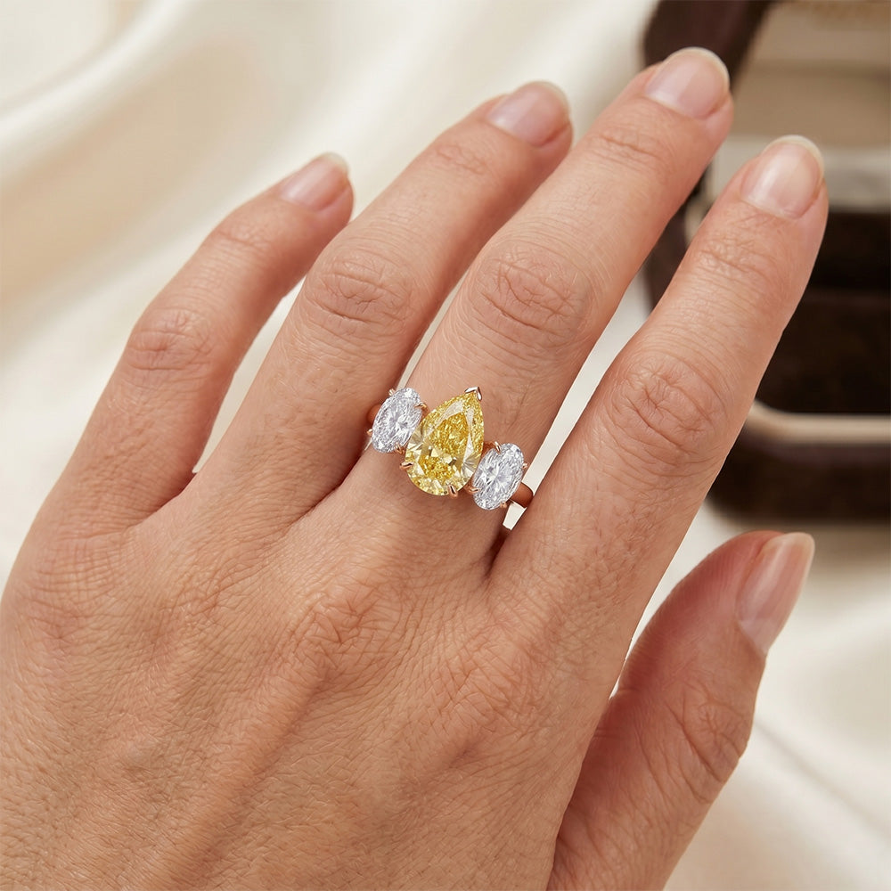 14K Roségold VVS Gelber Kanarienvogel-Diamant Dreisteinring 2