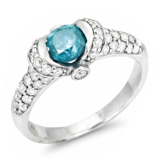 14K Weißgold 1.25 Kt Blauer Aus der Erde Abgebauter Natürlicher Diamant Fancy Edelstein Ring Schmuck Neu