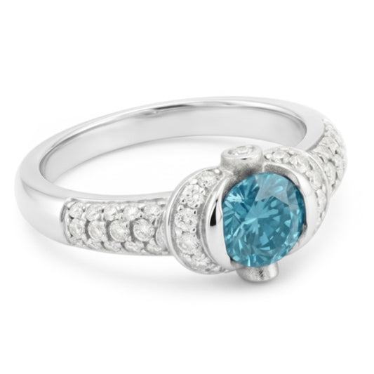 14K Weißgold 1.25 Kt Blauer Aus der Erde Abgebauter Natürlicher Diamant Fancy Edelstein Ring Schmuck Neu