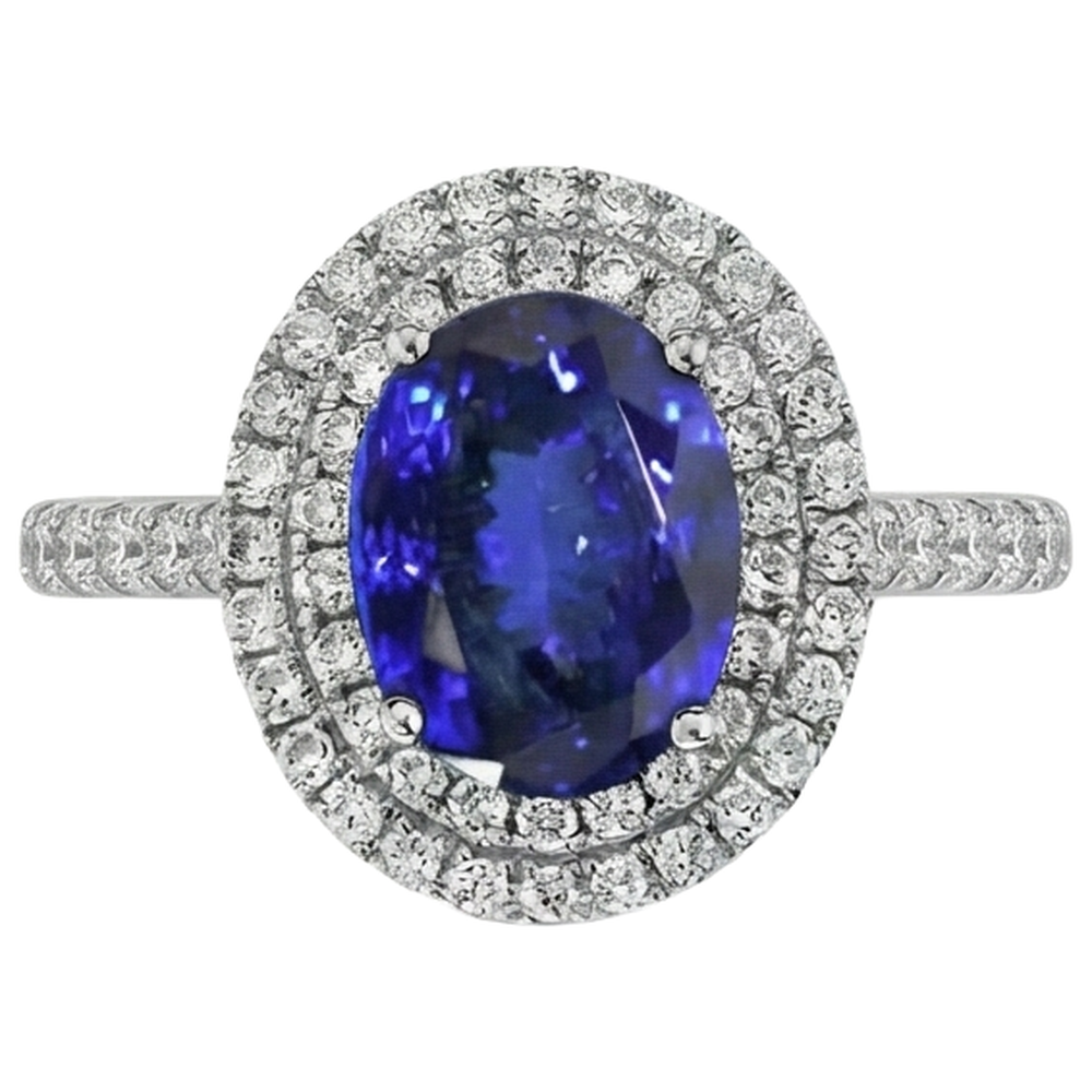 14K Weißgold 7,25 Karat Tansanit mit Aus der Erde Abgebauter Natürlicher Diamanten Ring