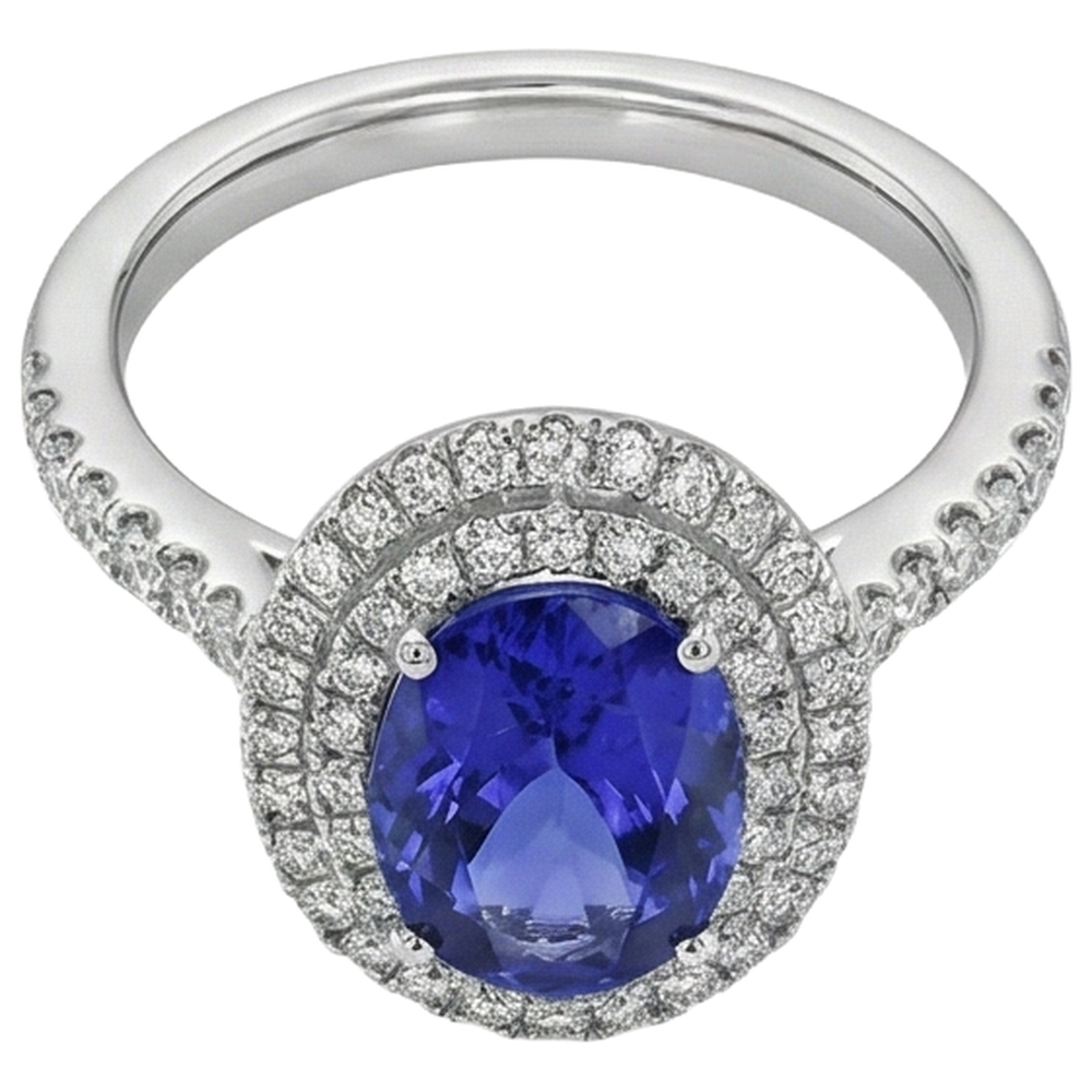 14K Weißgold 7,25 Karat Tansanit mit Aus der Erde Abgebauter Natürlicher Diamanten Ring