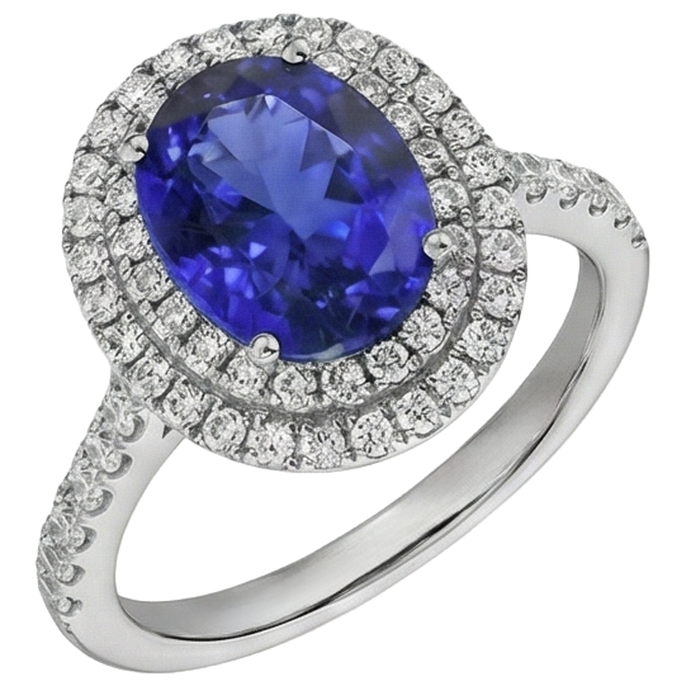 14K Weißgold 7,25 Karat Tansanit mit Aus der Erde Abgebauter Natürlicher Diamanten Ring