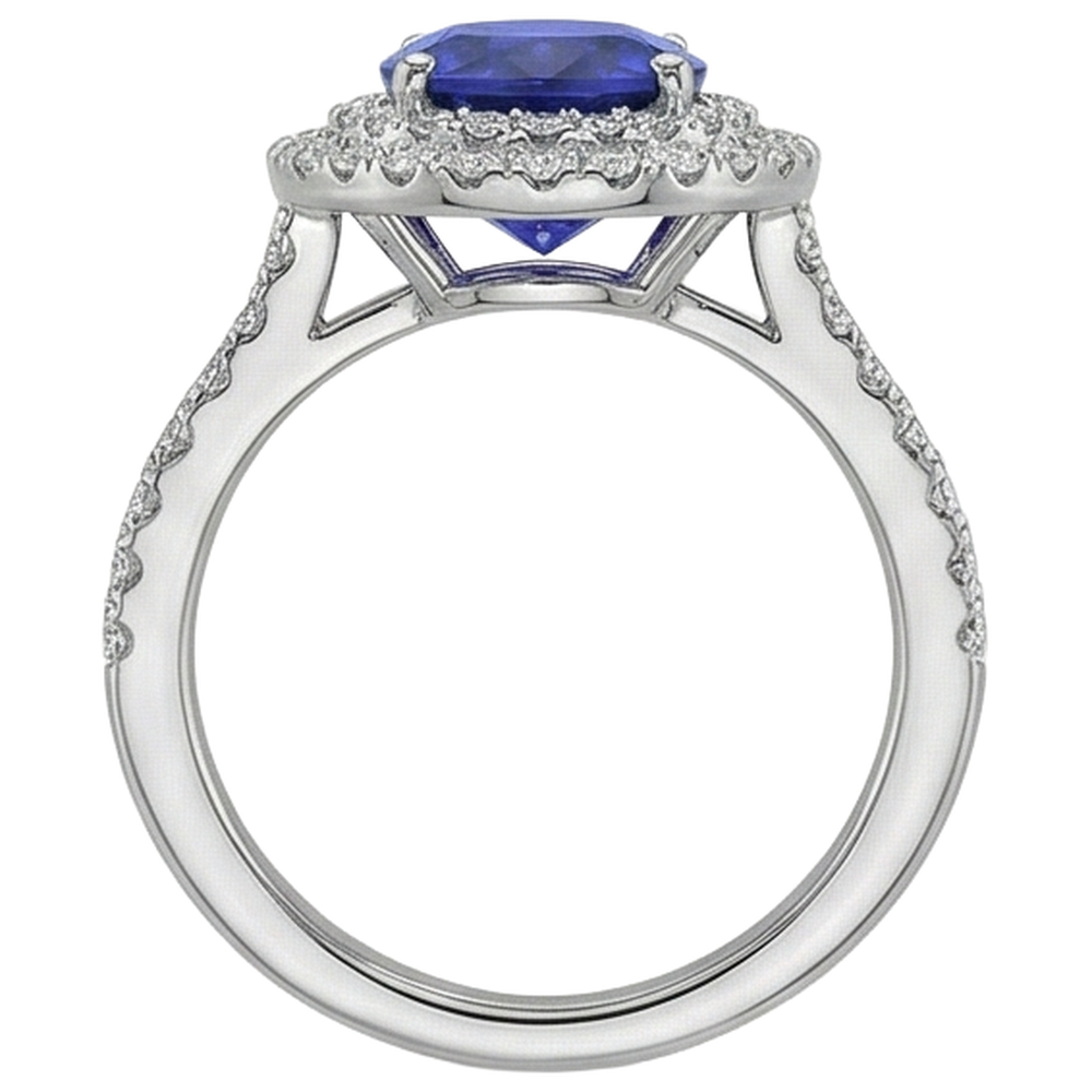 14K Weißgold 7,25 Karat Tansanit mit Aus der Erde Abgebauter Natürlicher Diamanten Ring
