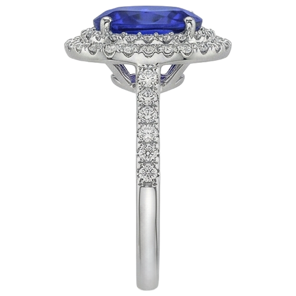14K Weißgold 7,25 Karat Tansanit mit Aus der Erde Abgebauter Natürlicher Diamanten Ring