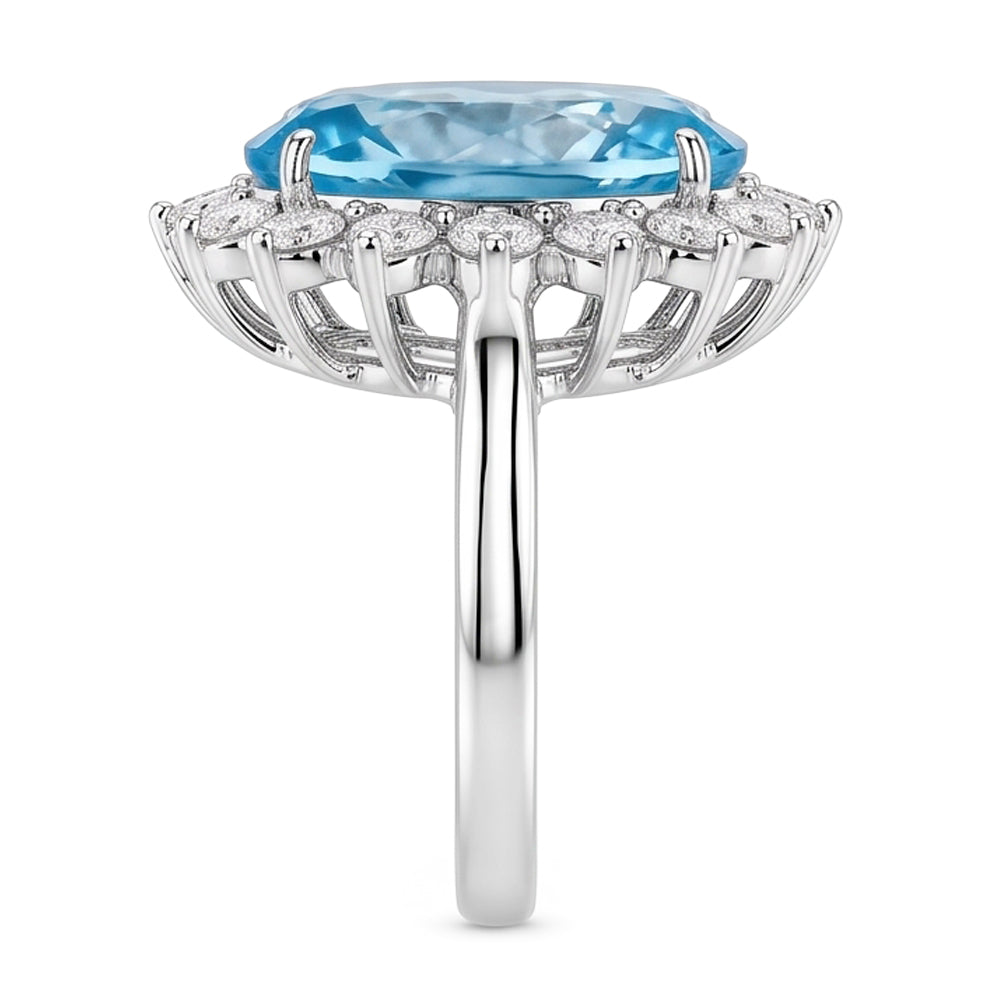 14K Weißgold Aquamarin mit Aus der Erde Abgebauter Natürlicher Diamanten 9 Karat Verlobungsring