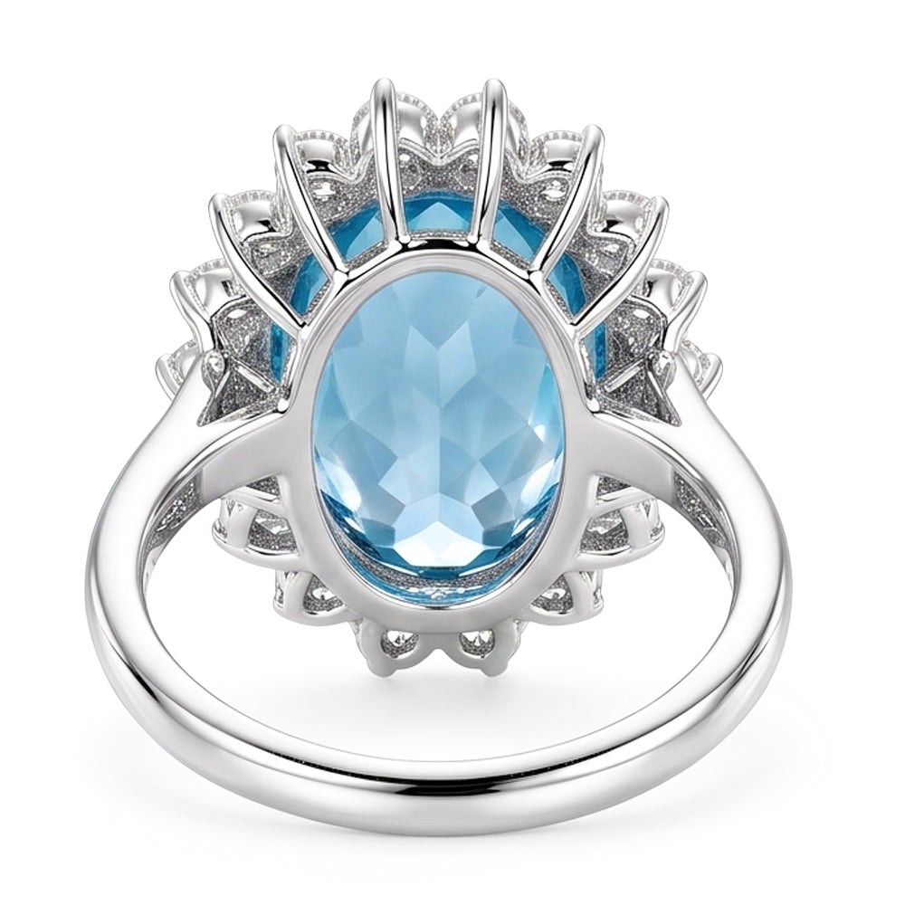 14K Weißgold Aquamarin mit Aus der Erde Abgebauter Natürlicher Diamanten 9 Karat Verlobungsring