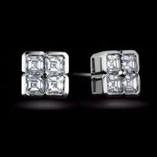 14K Weißgold Asscher Cut Echt Diamant Ohrstecker 2 Karat