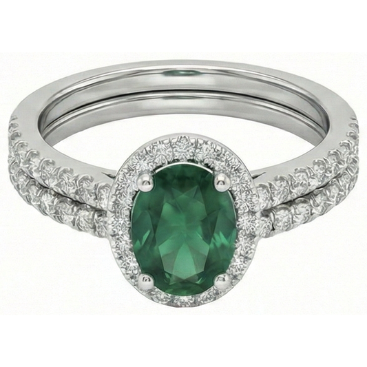 14K Weißgold Damen Grün Smaragd Aus der Erde Abgebauter Natürlicher Diamant Ring 4,55 Karat Edler Schmuck