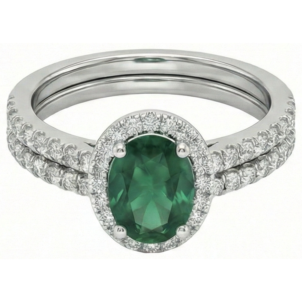 14K Weißgold Damen Grün Smaragd Aus der Erde Abgebauter Natürlicher Diamant Ring 4,55 Karat Edler Schmuck